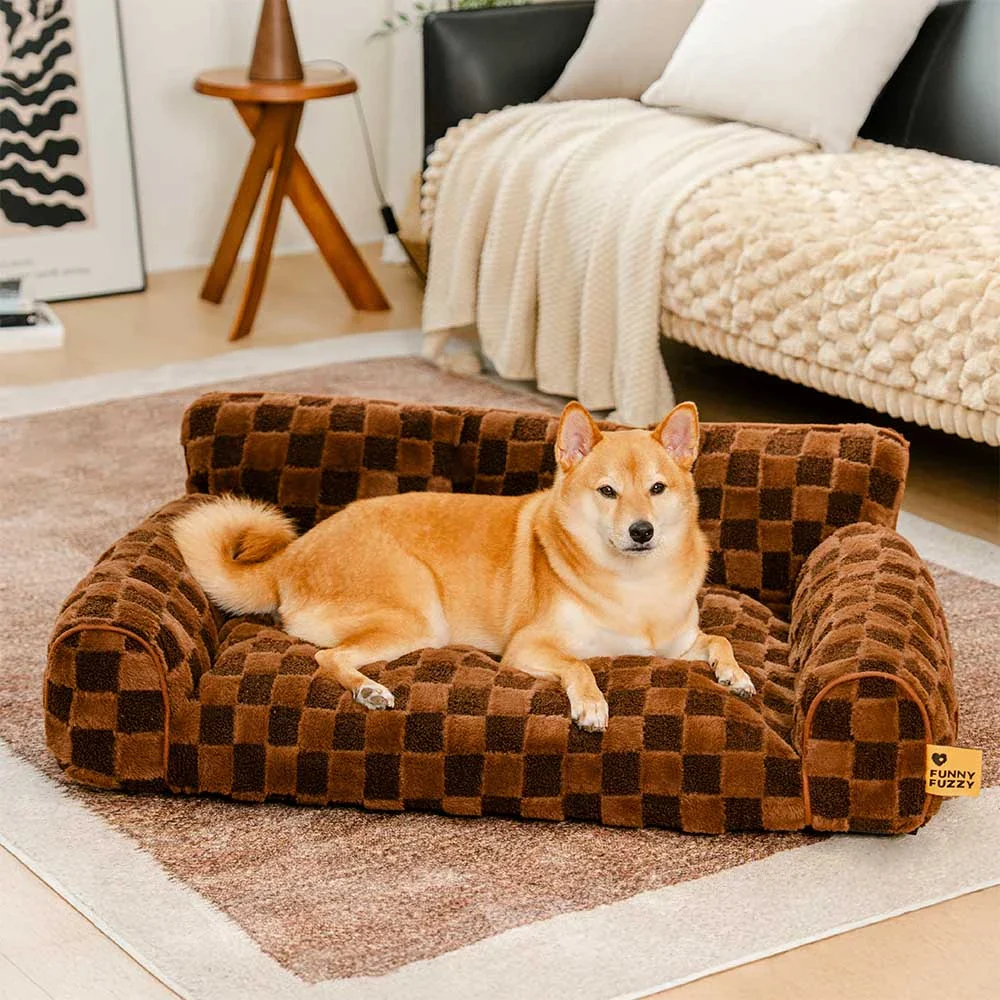 Checkered Fluffy Removable Orthopedic Dog Bolster Bed  C CozyNest - Holidayae