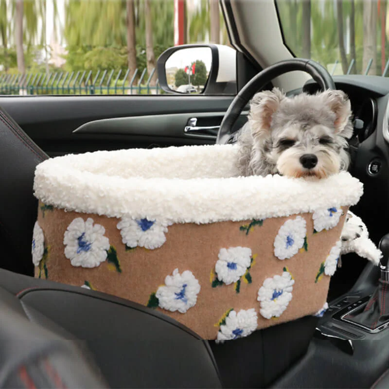 Flower Wool Fleece Dog Car Safety Seat Central Console Pet Car Seat - Holidayae