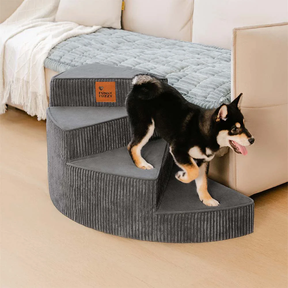 Cozy Corduroy Joint-Friendly Removable Spiral Pet Stairs - CreamyStep - Holidayae