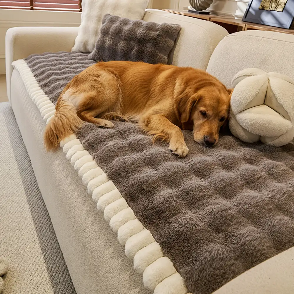 Soft Faux Rabbit Plush Thick Skin-Friendly Non-Slip Couch Cover - Holidayae