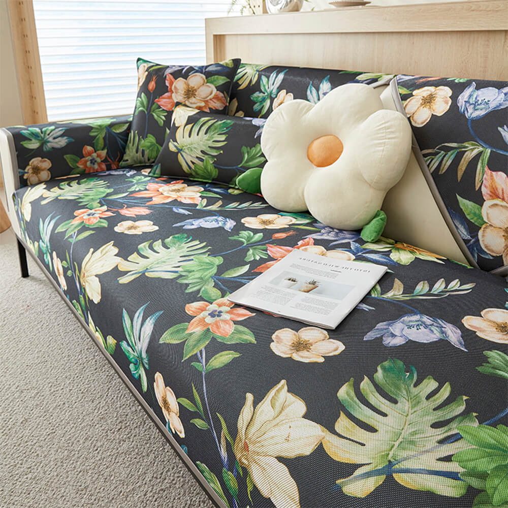 Tropical Leaves Cooling Non-slip Sectional Couch Cover - Holidayae