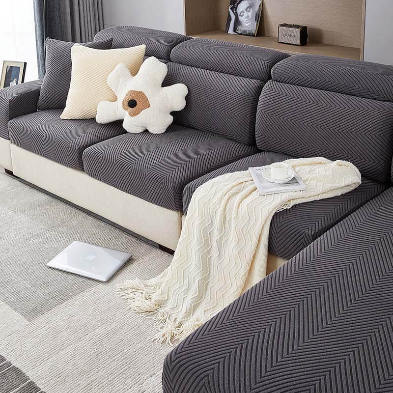 Fully Wrapped Herringbone Couch Cover - Holidayae