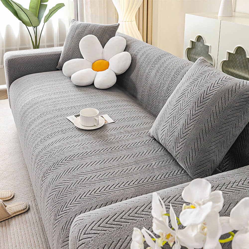 Elegant Herringbone Cream Aesthetic Stretch Magic Couch Cover - Holidayae