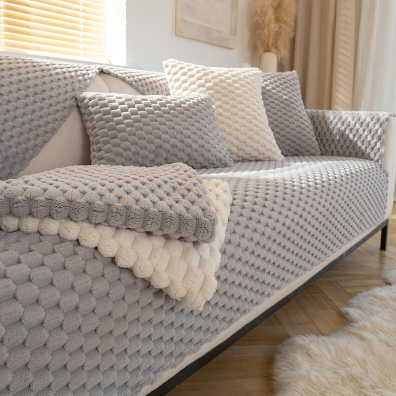 Honeycomb Plush Thickened Non-slip Couch Cover - Holidayae
