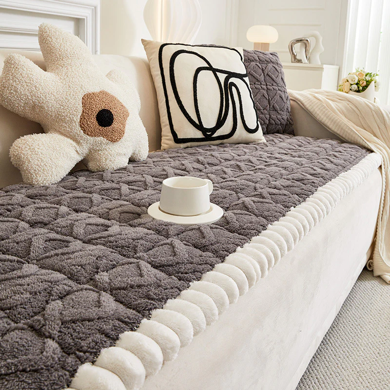 Soft Plush Plaid Square Furniture Protector Anti-Slip Couch Cover - Holidayae
