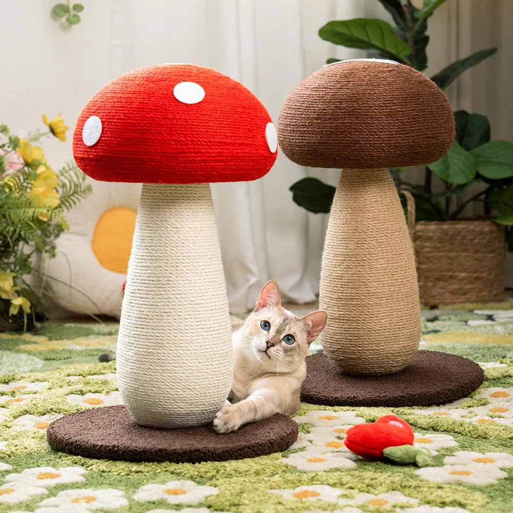 Handcrafted Mushroom-Shaped Natural Sisal Scratching Post for Large Cats - Holidayae