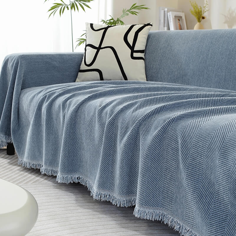 Chenille Blanket Herringbone Tassel Couch Cover - Holidayae