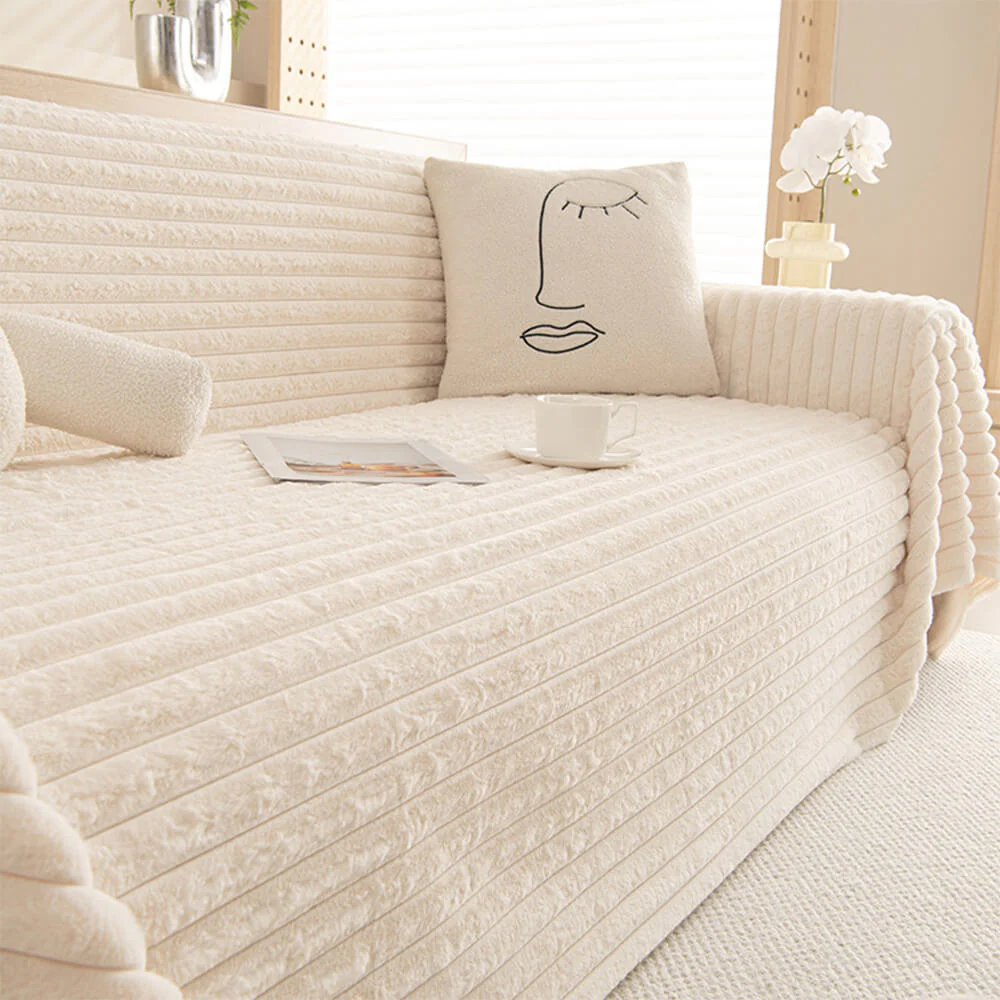 Striped Faux Rabbit Fur Multi Functional One Piece Couch Cover - Holidayae