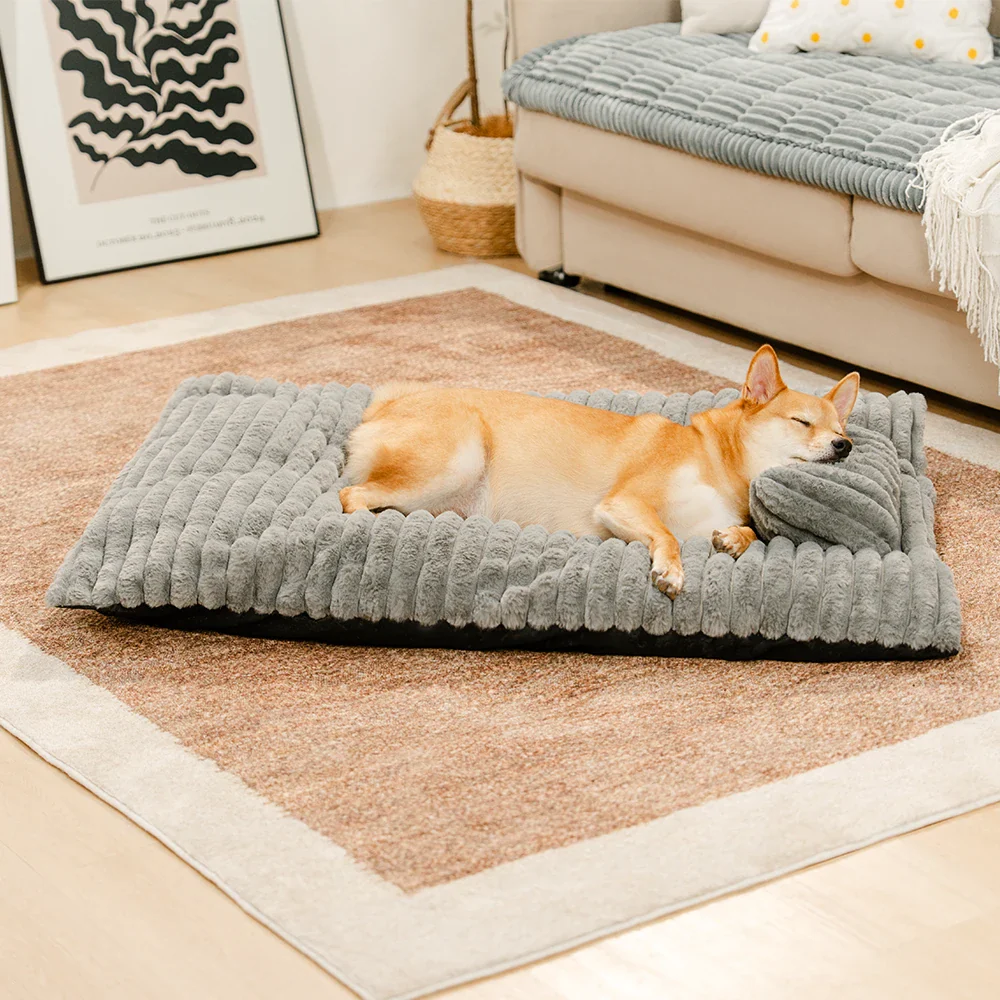 Plush Fluffy Thick Comfort Calming Dog Bed with Pillow - Holidayae