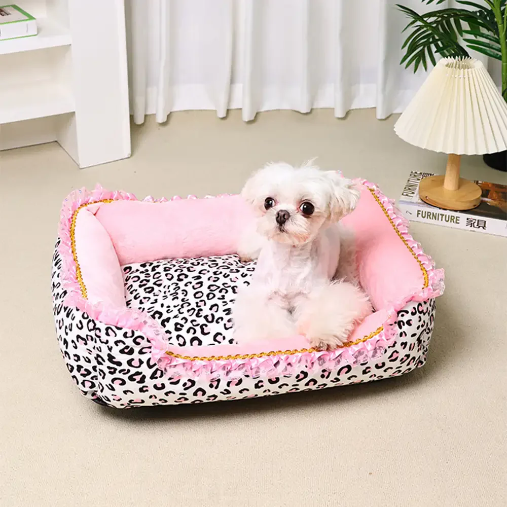 Pink Leopard Print Removable And Washable All-Season Princess Pet Bed - Holidayae