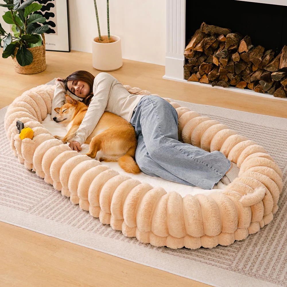 Creamy Plush Super Large Donut Human Dog Bed - Cuddle Cradle - Holidayae