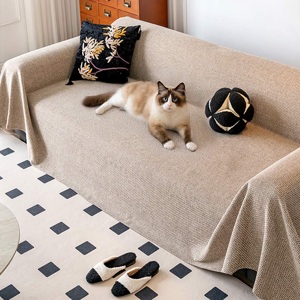 Breathable Woven Linen-Look Scratch-Resistant Throw Couch Cover - Holidayae