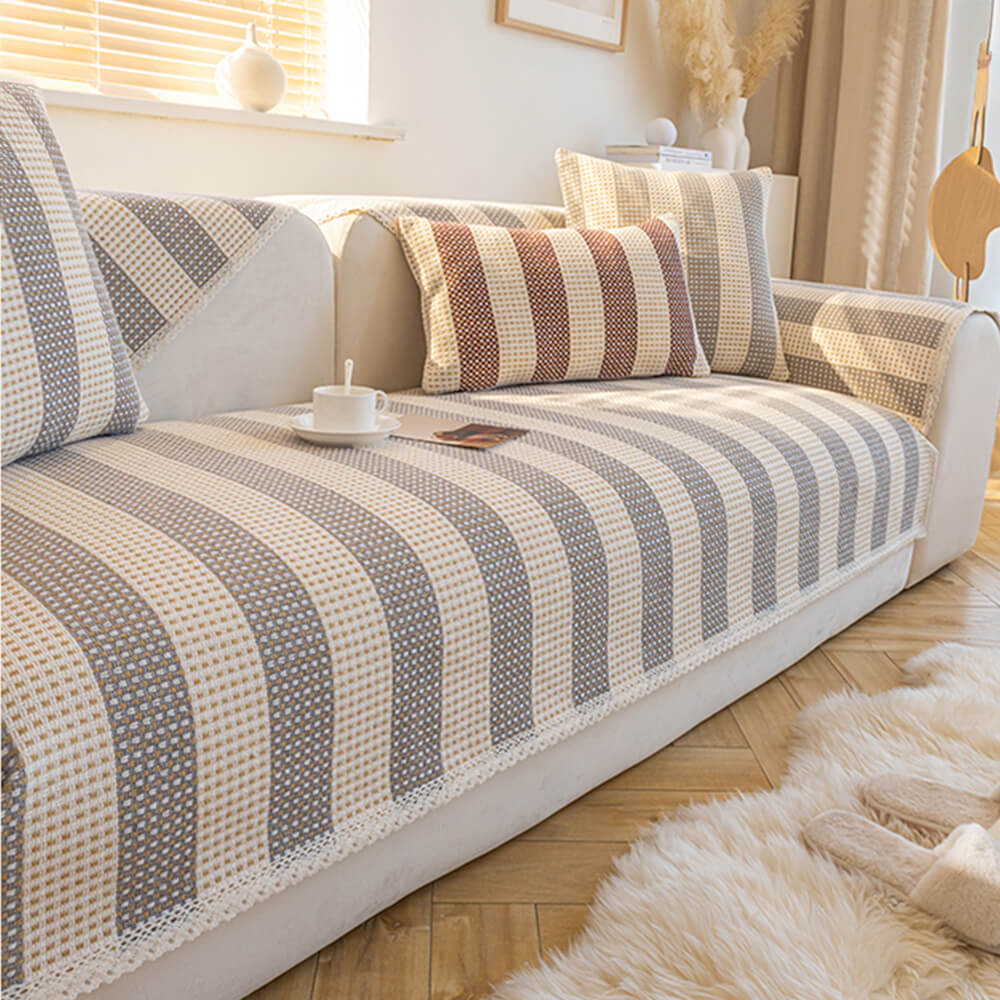 Cotton Linen Stripe Anti-scratch Furniture Protector Couch Cover - Holidayae