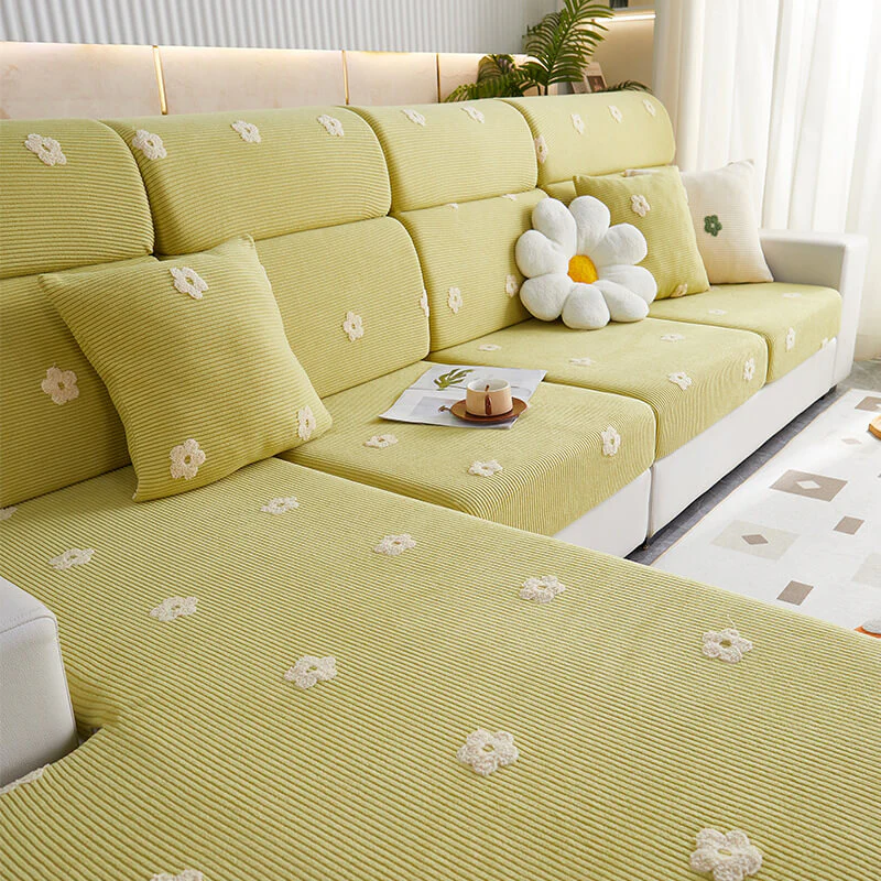 Floral Embroidered Fleece Sofa Anti-Scratch Stretch Couch Cover - Holidayae