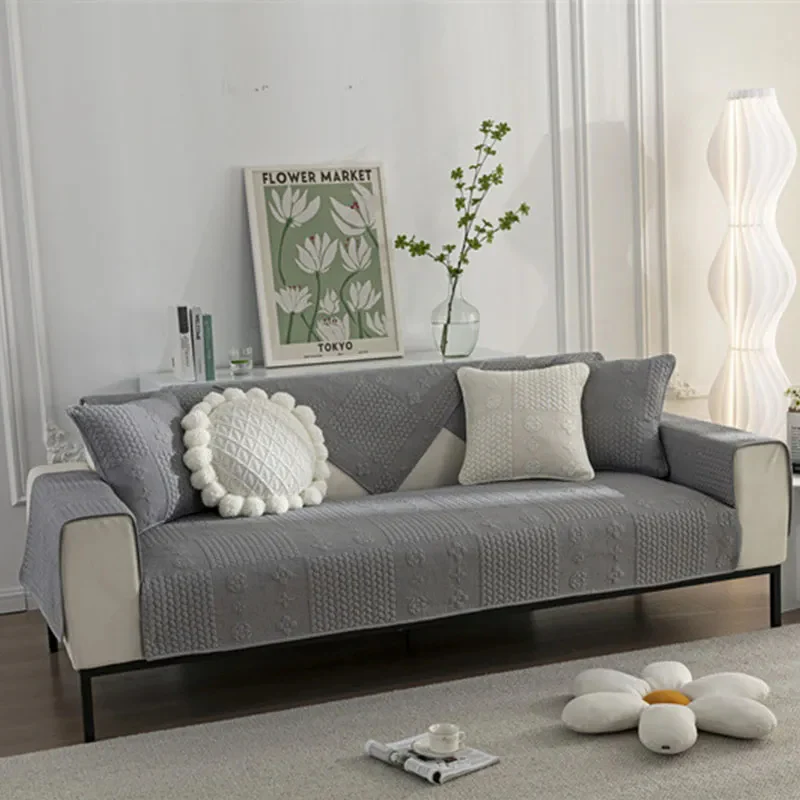 3D Wheat Embroidery Washable Cotton Non-Slip Anti-pet Scratch Couch Cover - Holidayae