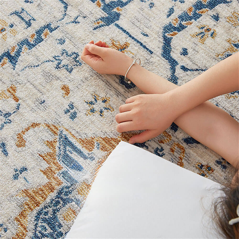 Vintage Blue & Cream Pet-Friendly Area Rug - Timeless Elegance for Your Home - Holidayae