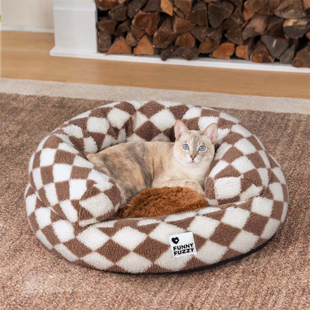 Classic Argyle Washable Bolster Donut Cat Bed - Cozy Haven - Holidayae