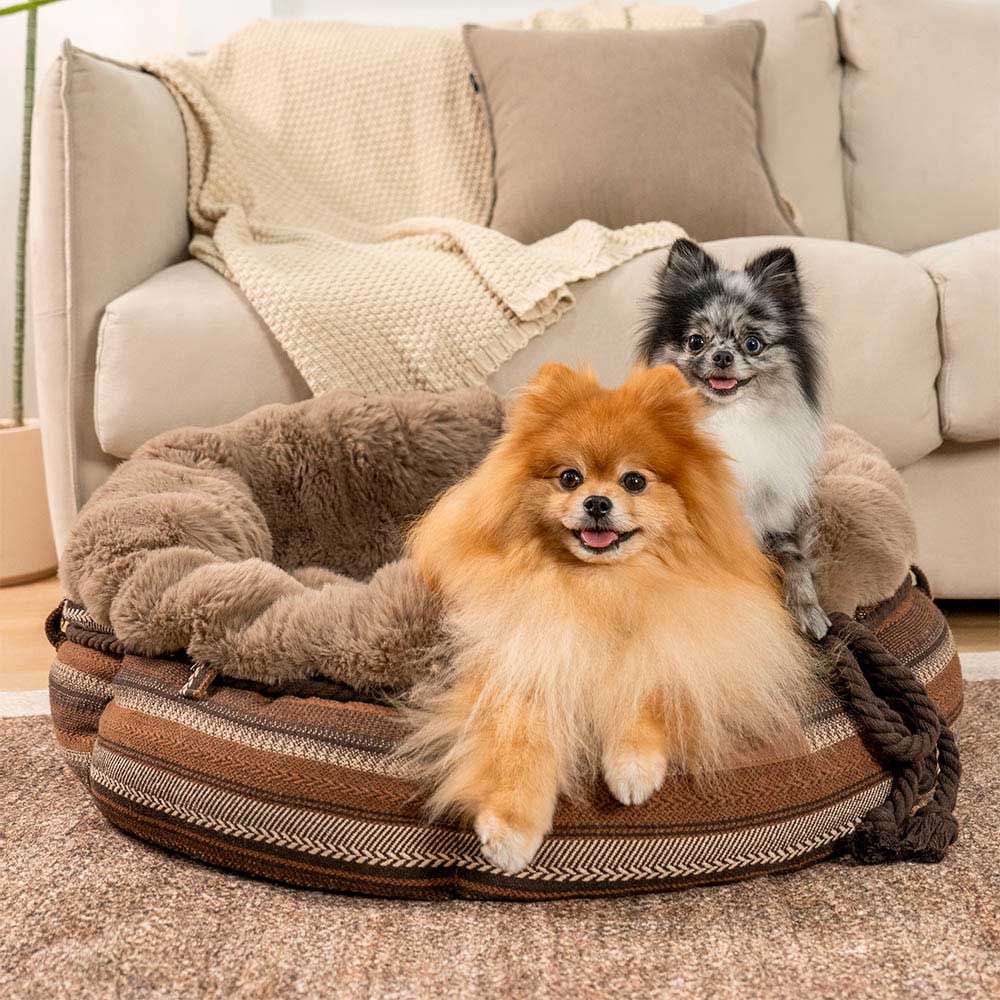 Classic Jacquard Plush Donut Dog Bed - Snuggle Den - Holidayae