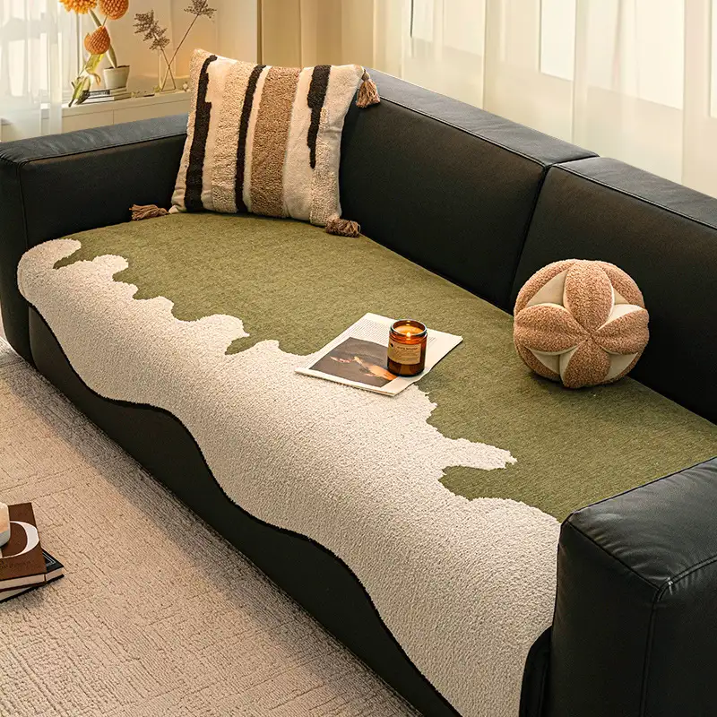 Stylish Irregular Contrast Chenille Scratch-Resistant Non-Slip Couch Cover - Holidayae