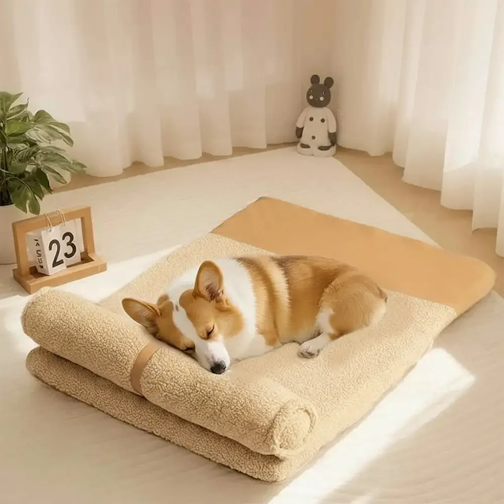 Teddy Fluffy Deep Sleep Large Space Pillow Dog Bed - Honey Amber - Holidayae