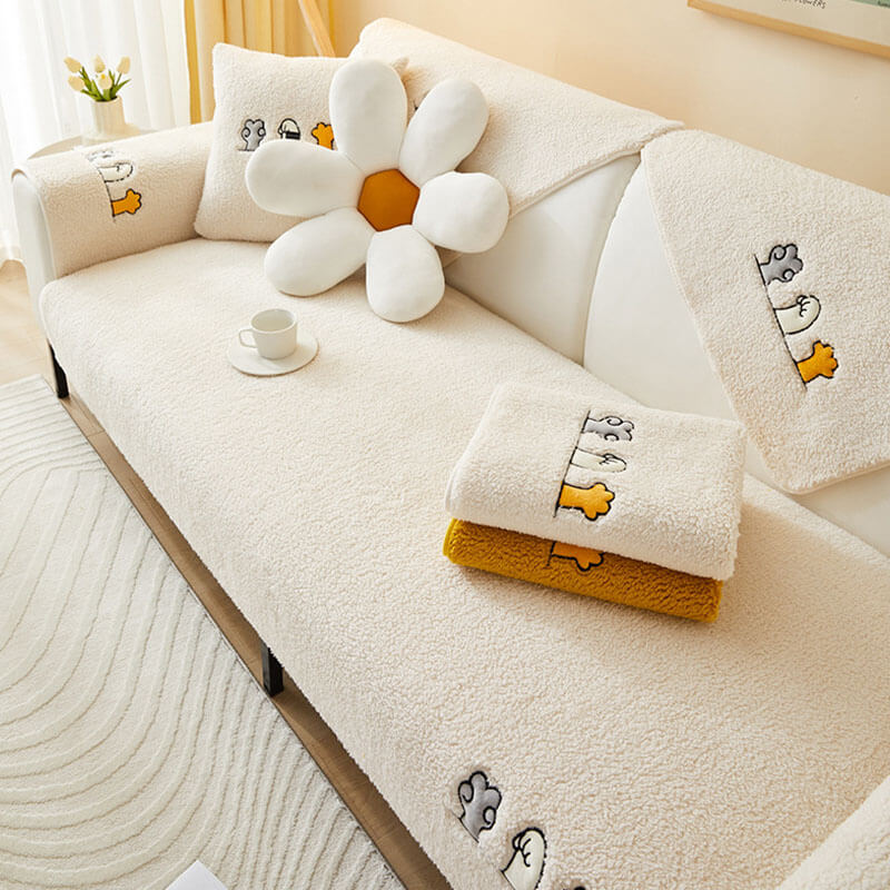 Lovely Cat's Paw Sherpa Fleece Anti-Slip Couch Cover - Holidayae