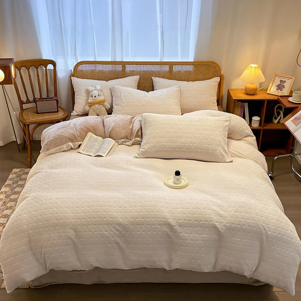 Woven Texture Ultra-Soft Milk Velvet Warm Bed Sheet Set - Holidayae