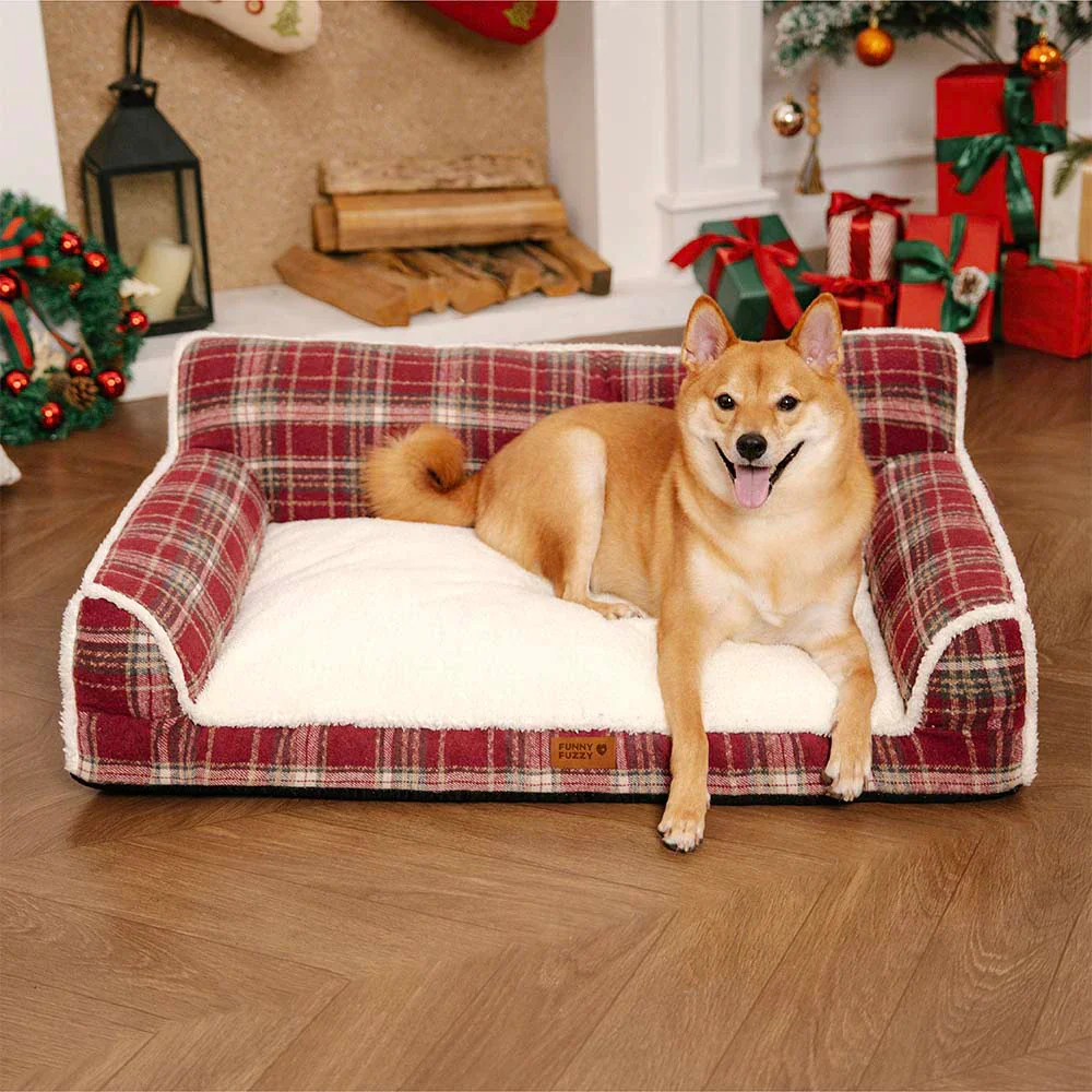 Vintage Plaid Plush Whashable Bolster Dog Sofa Bed - Chris-Nook - Holidayae