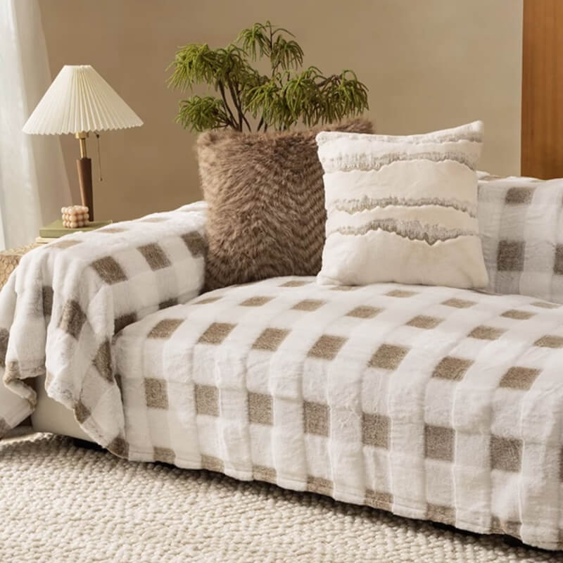 Ultra-Soft Plush Full-Cover Checkerboard Couch Cover - Holidayae