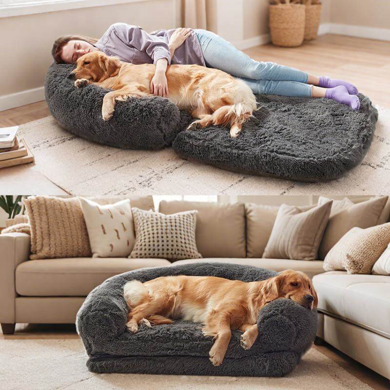 Chic Plush Large Dog Bed Foldable Human Dog Bed - Holidayae