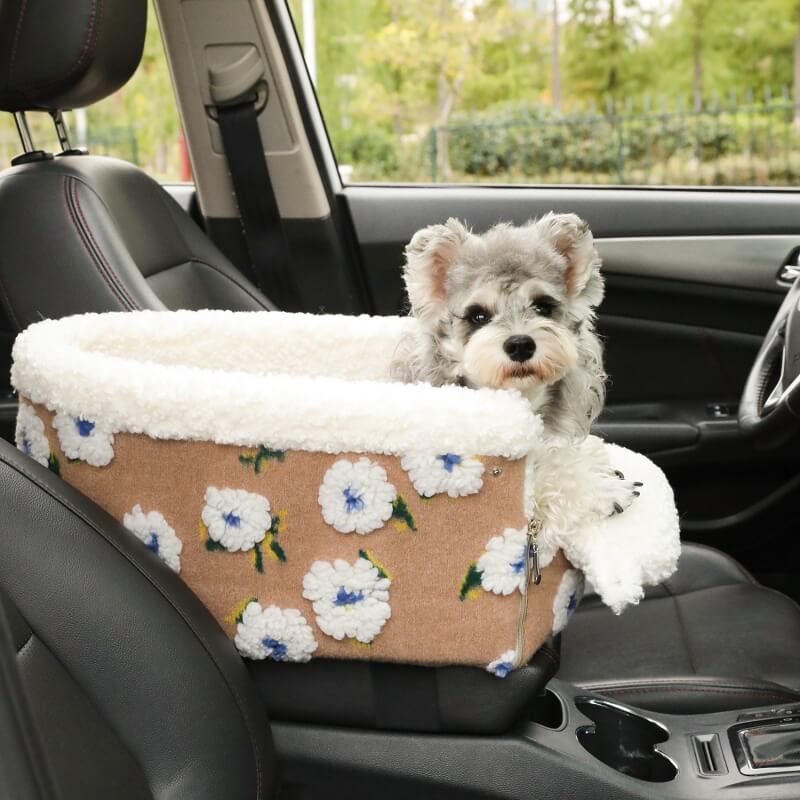 Flower Wool Fleece Dog Car Safety Seat Central Console Pet Car Seat - Holidayae