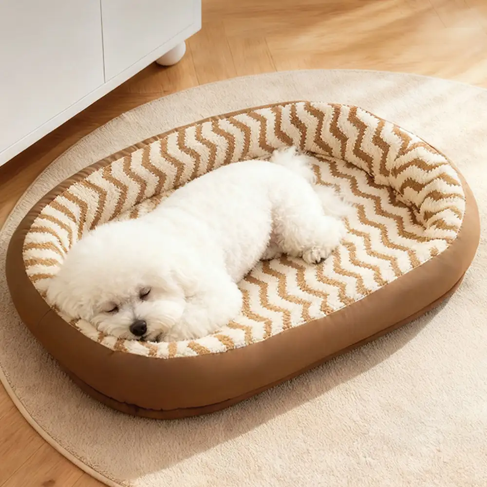 Geometric Wave Pattern Faux Leather Warm Removable And Washable Dog Bed - Holidayae
