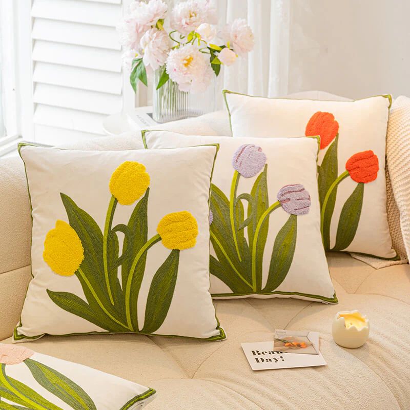 Tulip Sunflower Bouquet Home Decor Sofa Pillow - Holidayae