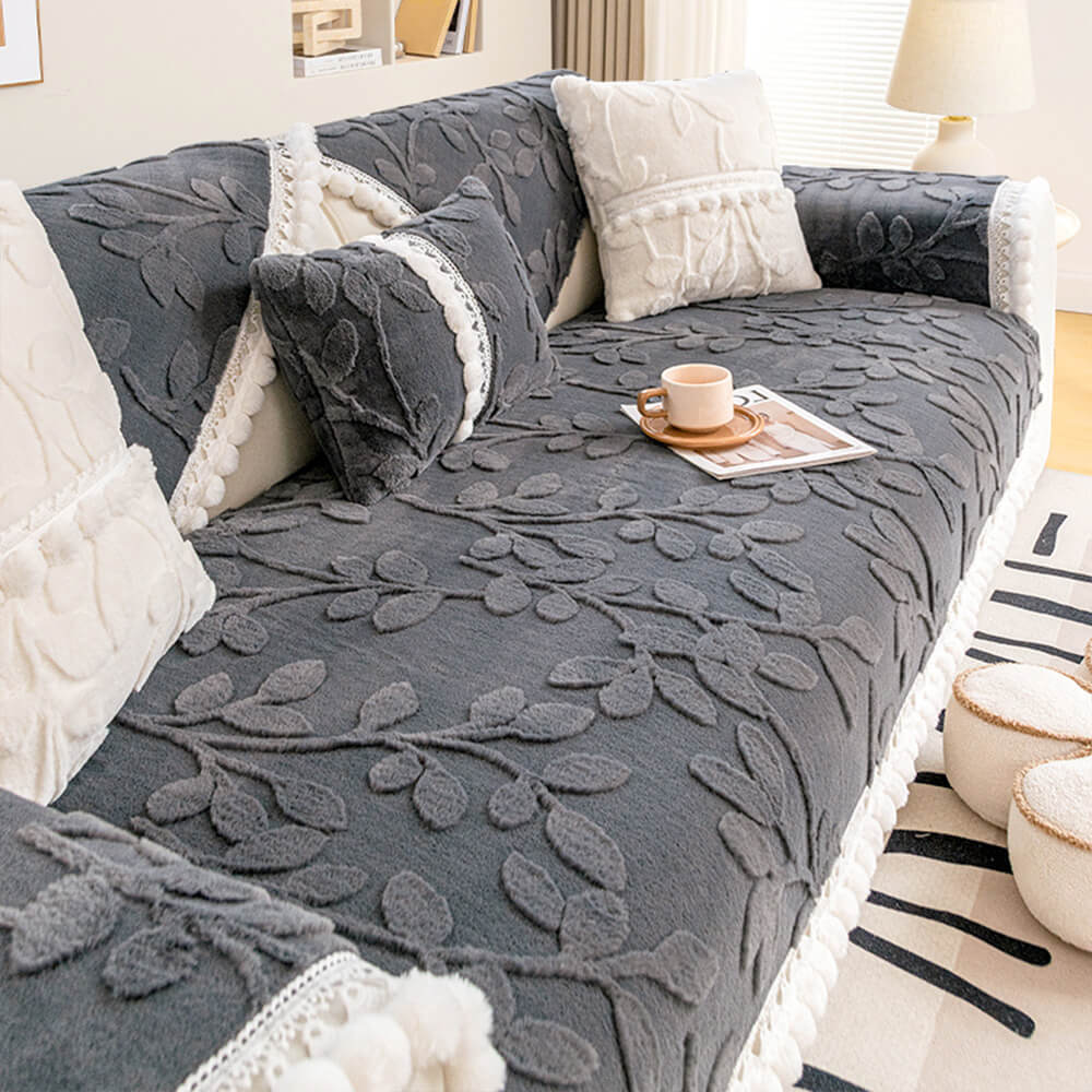 Branch Jacquard Elegant Decorative Plush Non-Slip Couch Cover - Holidayae