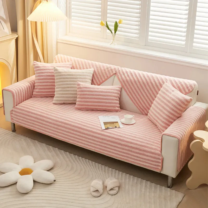 Double Warmth Comfort Striped Anti-slip Couch Cover - Holidayae