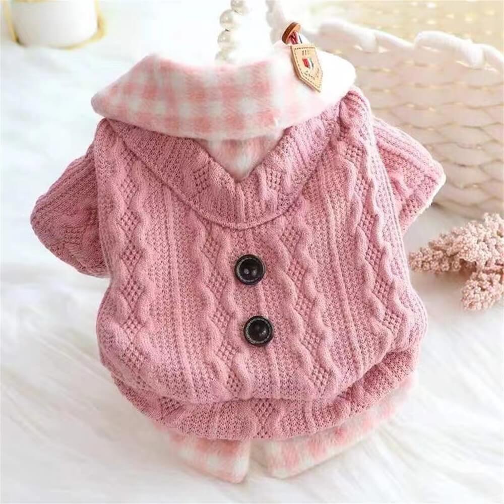 Cozy Knitted Dog Sweater with Plaid Collar  C Available in Pink & Blue - Holidayae