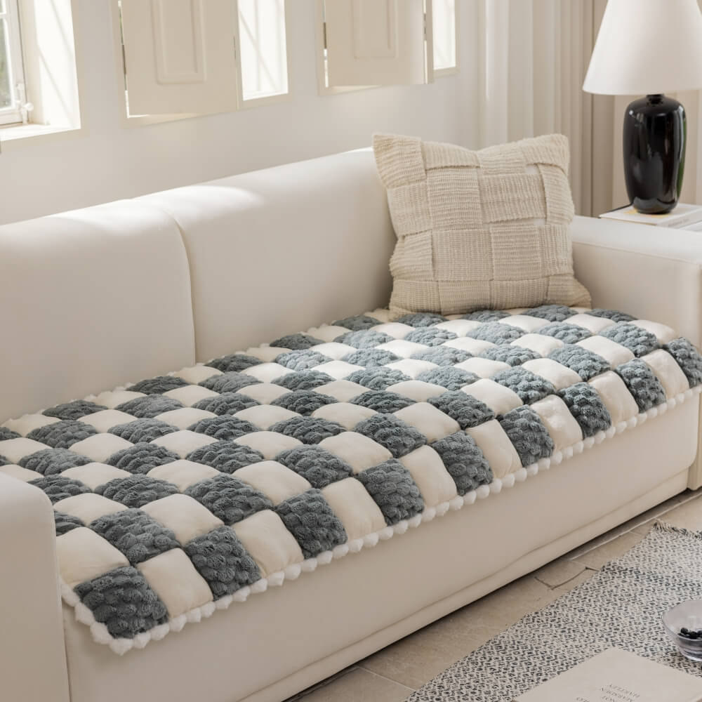 Plush Handmade Color Block Dog Mat Soft Sofa Protector Non-Slip Couch Cover - Holidayae