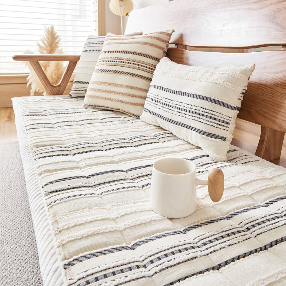 Cozy Chenille Striped Plush Sofa Protector Pet Mat Non-slip Couch Cover - Holidayae