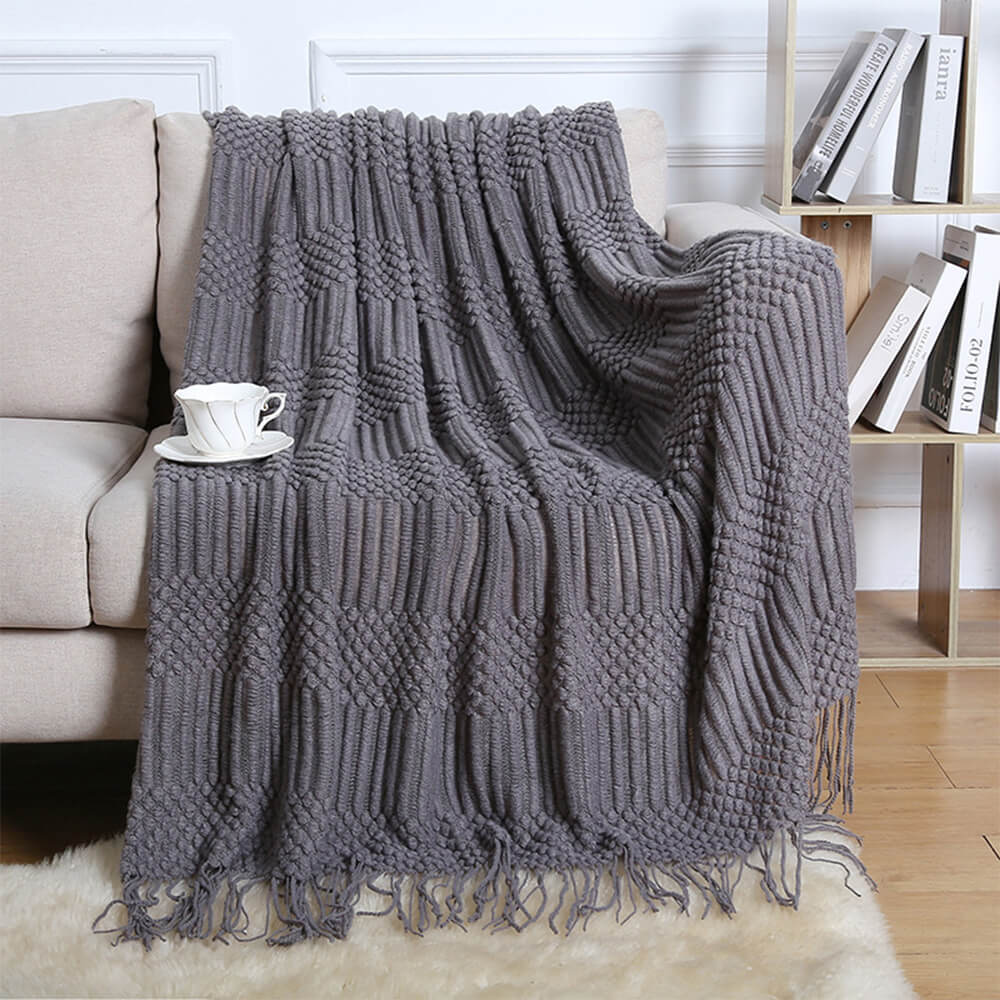 Luxuriously Soft Cozy Knitted Fleece Fringed Edges Throw Blanket - Holidayae