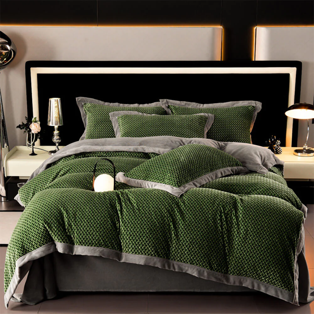 Modern Two-Tone Woven Herringbone Warm Milk Velvet Bed Sheet Set - Holidayae