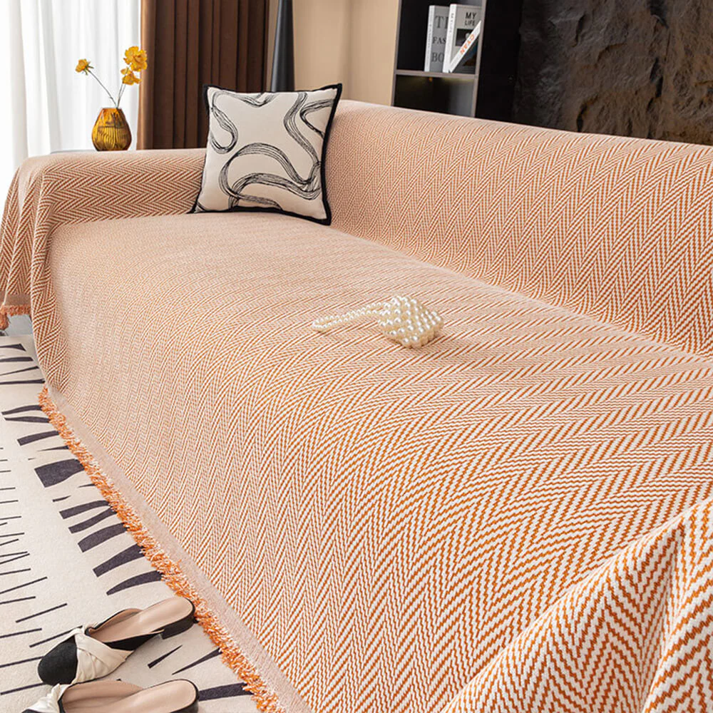 Premium Herringbone Chenille Fringe Full Coverage Couch Cover - Holidayae