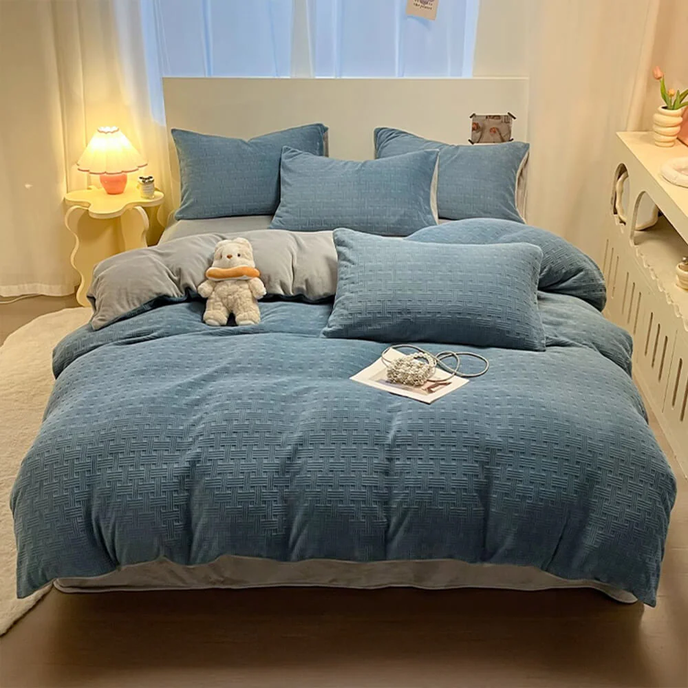 Woven Texture Ultra-Soft Milk Velvet Warm Bed Sheet Set - Holidayae