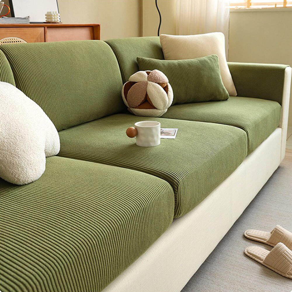 Vertical Stripe Corduroy Anti-Scratch Stretch Full-Cover Couch Cover - Holidayae