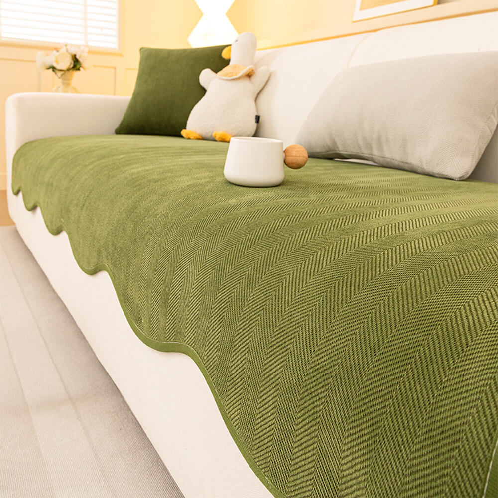 Minimalist Herringbone Chenille Non-Slip Wavy Edge Couch Cover - Holidayae