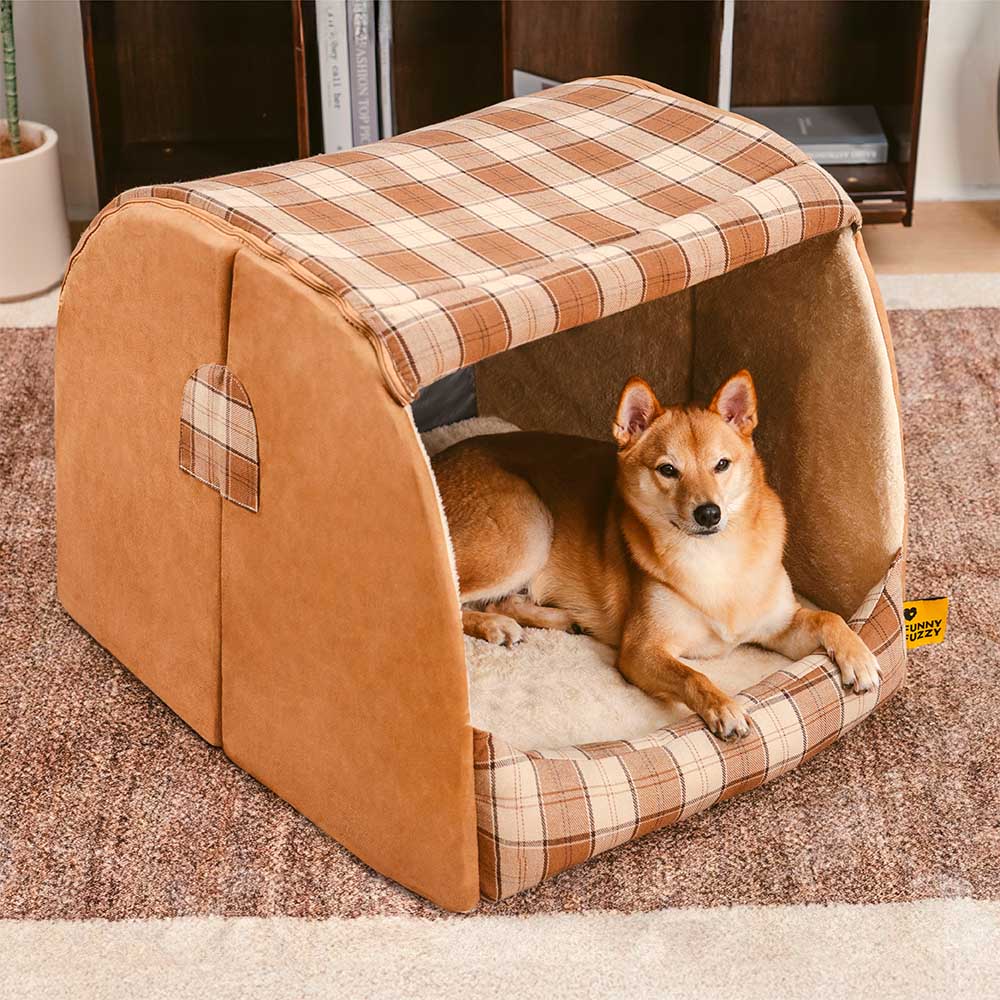 Classical Plaid House Orthopedic Dog Bed - Retreat Cabin - Holidayae