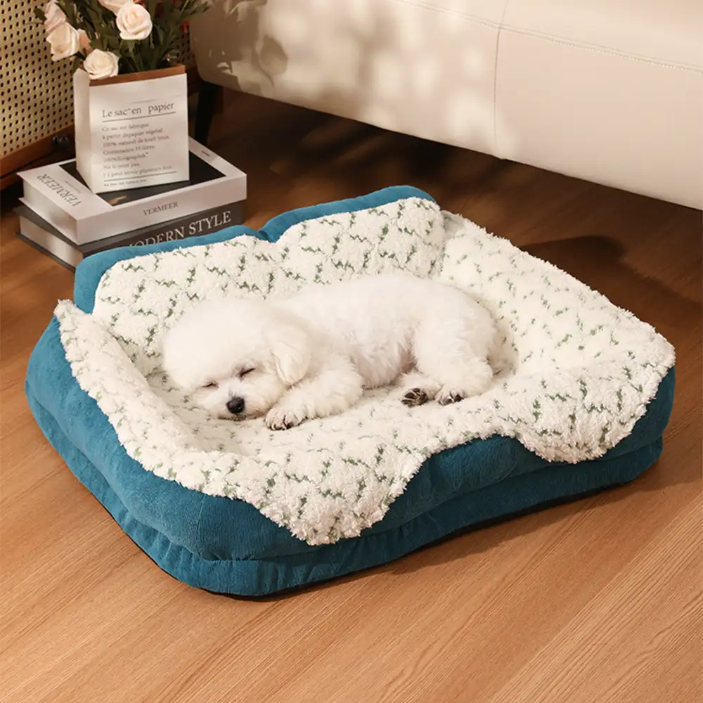 Plush Contrast Jacquard Neck Support Fashion Pet Bed - Holidayae