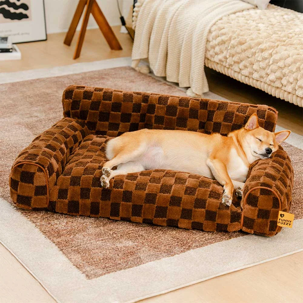 Checkered Fluffy Removable Orthopedic Dog Bolster Bed  C CozyNest - Holidayae