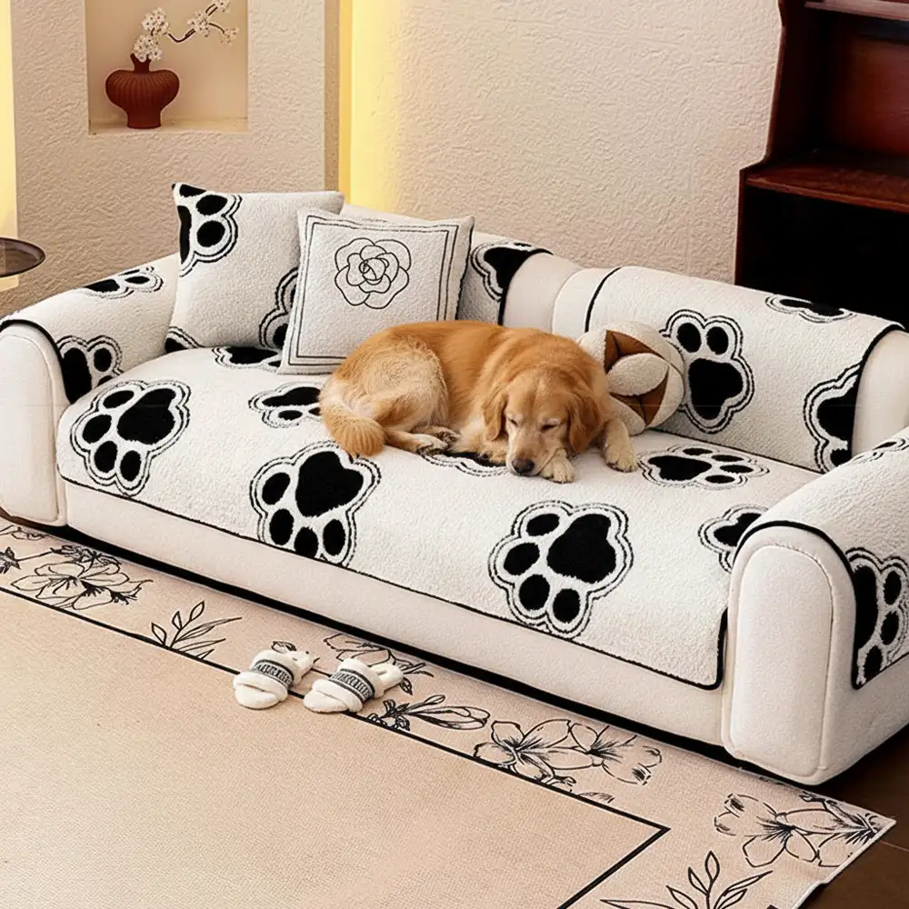 Paw Print Soft Polar Fleece Sofa Protector Non-slip Couch Cover - Holidayae