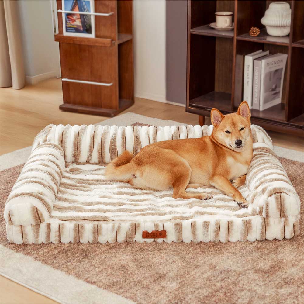 Fluffy Striped Orthopedic Bolster Dog Bed - Luxe Comfort - Holidayae