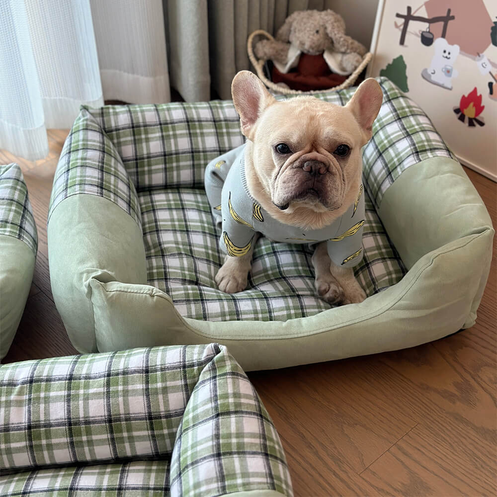 Gingham Leisure Removable Thickened Bolster Dog & Cat Bed - Holidayae