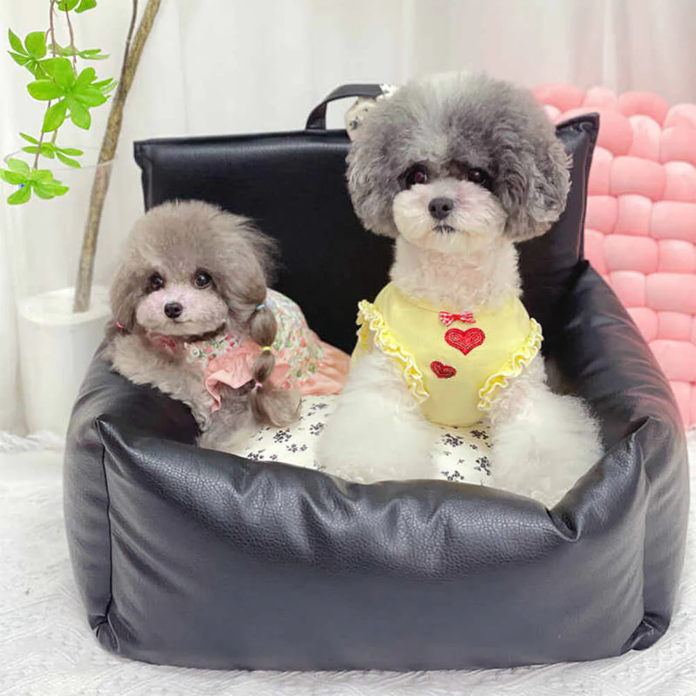 Vintage Floral Faux Leather Waterproof Anti-Scratch Puppy Dog Bed - Holidayae